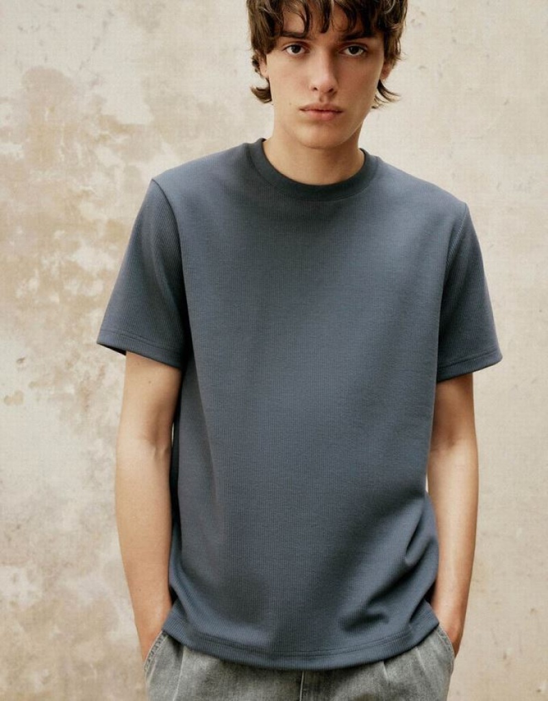 Grey Urban Revivo Crew Neck Straight Men's T-Shirts | YXHUQZ-590