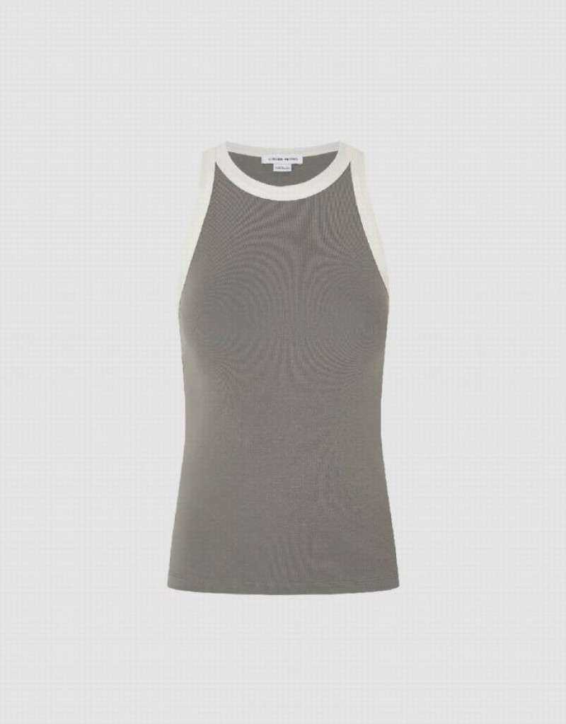 Grey Urban Revivo Crew Neck Straight Women's Tank Top | NZVEUY-729