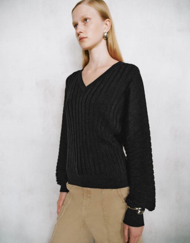 Grey Urban Revivo Dolman Sleeve V-Neck Knitted Women's Cardigan | VMWLEB-521
