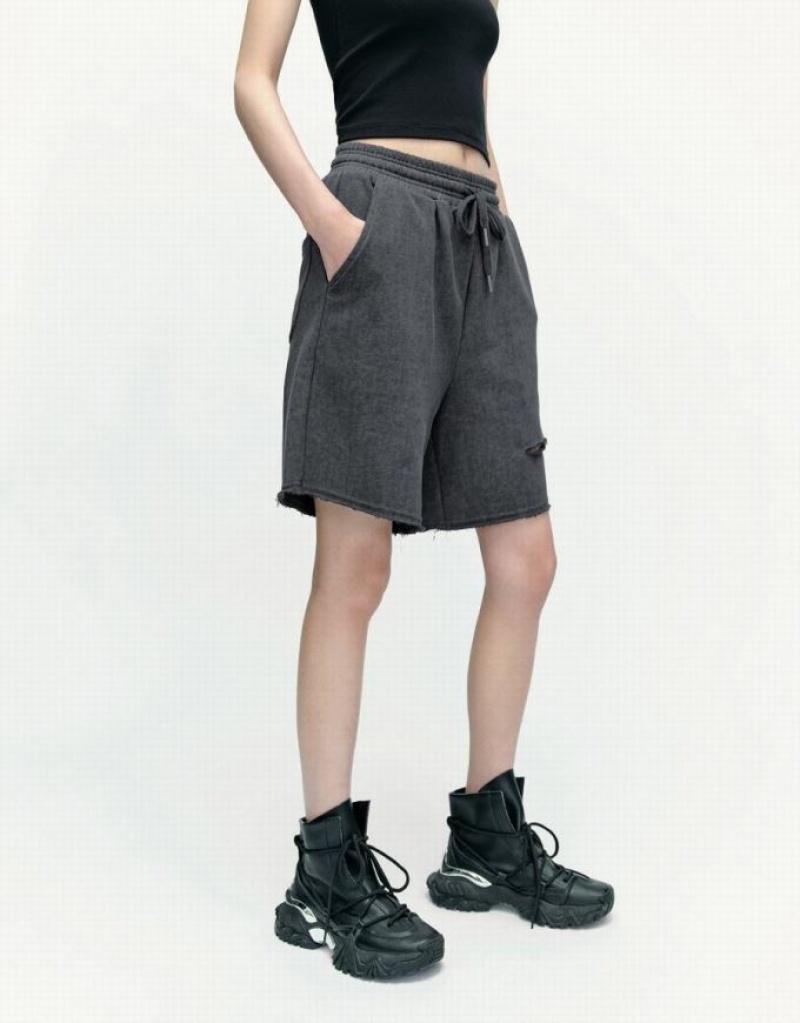 Grey Urban Revivo Drawstring Waist Cut-Out Women's Shorts | MWEVQA-257