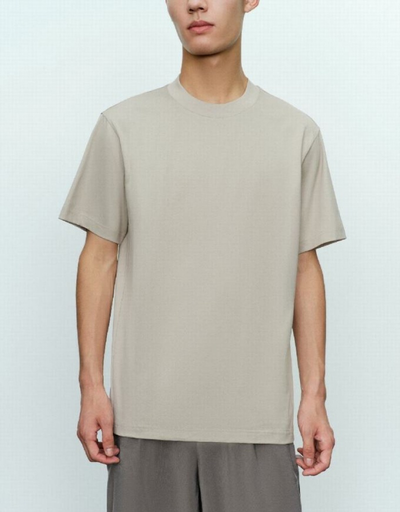 Grey Urban Revivo Drop Shoulder Sleeve Crew Neck Men's T-Shirts | XSHKGU-571