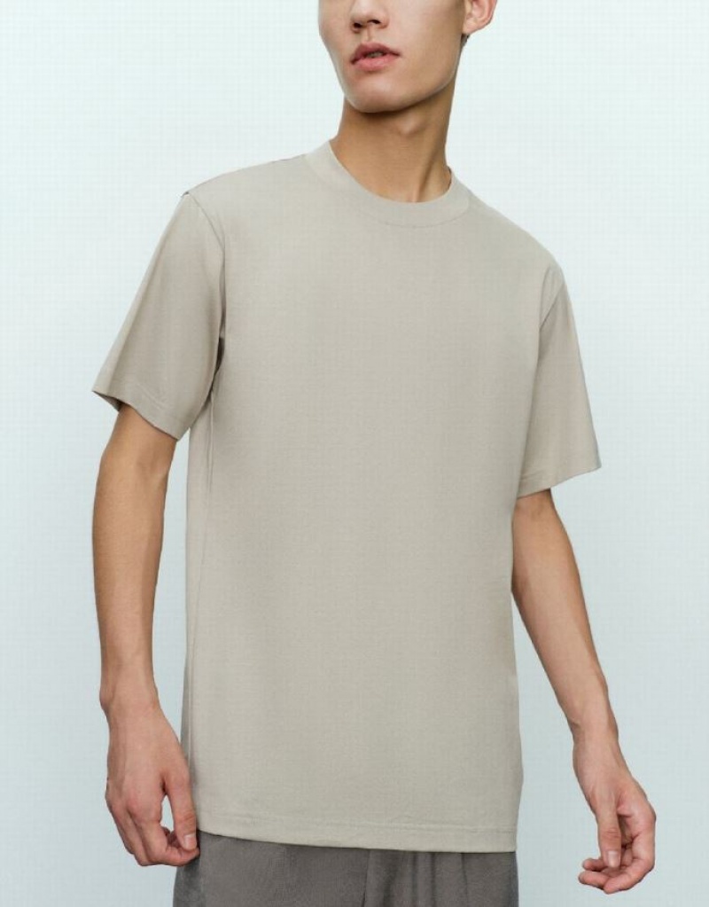 Grey Urban Revivo Drop Shoulder Sleeve Crew Neck Men's T-Shirts | XSHKGU-571