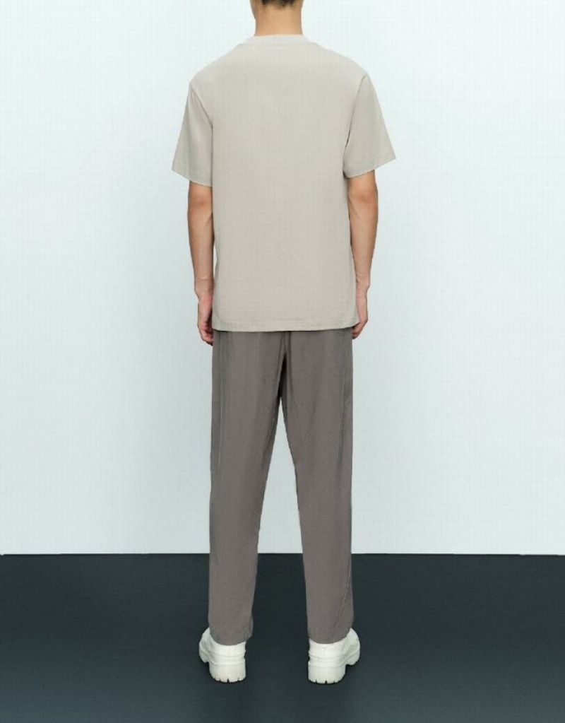 Grey Urban Revivo Drop Shoulder Sleeve Crew Neck Men's T-Shirts | XSHKGU-571