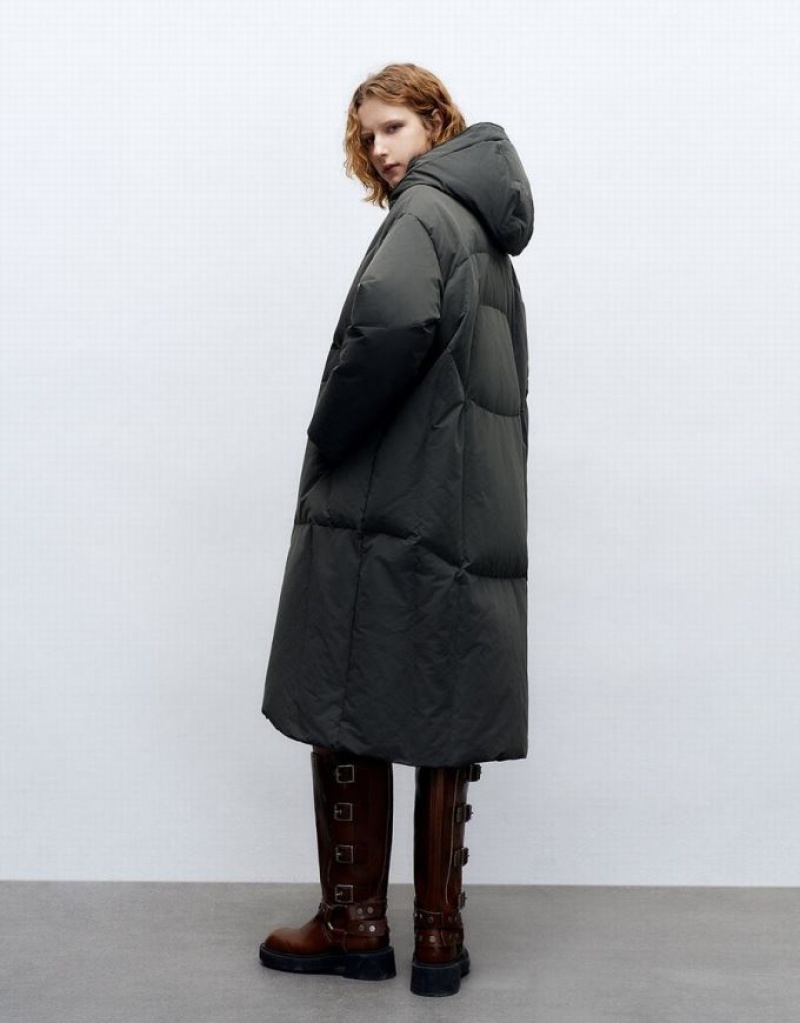 Grey Urban Revivo Drop Shoulder Sleeve Hooed Women's Down Jackets | IGNWKJ-615