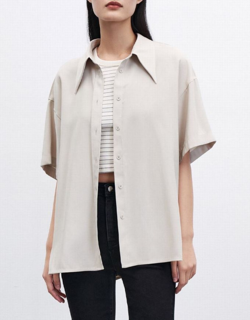 Grey Urban Revivo Drop Shoulder Short Sleeve Women's Shirts | XUKPID-819