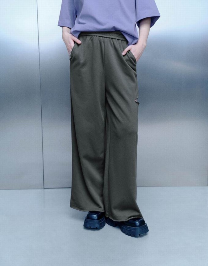 Grey Urban Revivo Elastic Waist Knitted Straight Women's Pants | TRIJGO-649