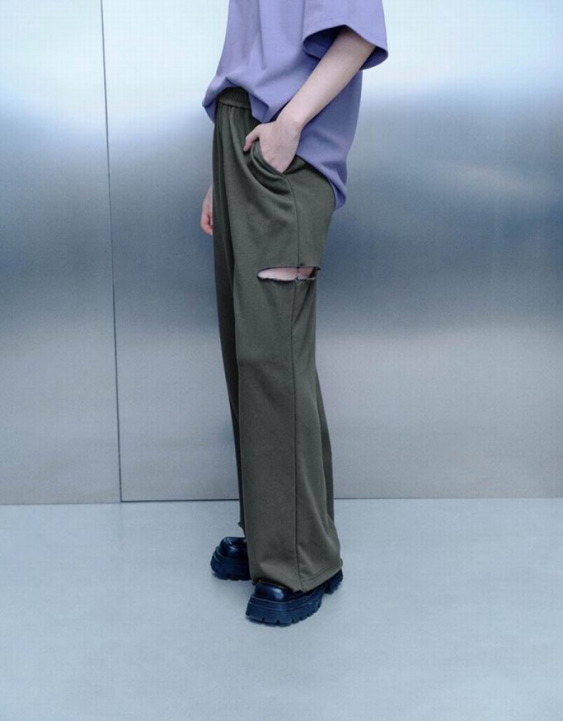 Grey Urban Revivo Elastic Waist Knitted Straight Women's Pants | TRIJGO-649