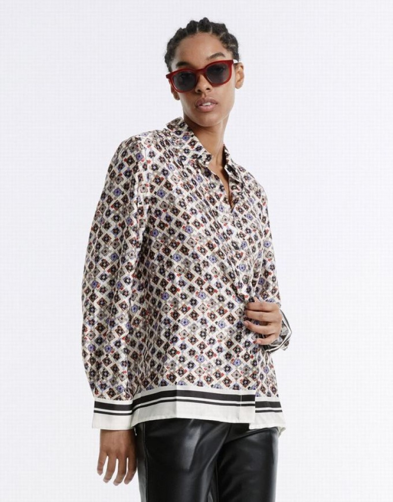 Grey Urban Revivo Geometric Button Up Women's Shirts | PELTHM-643