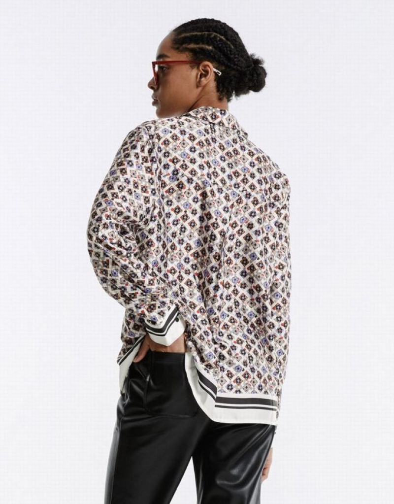 Grey Urban Revivo Geometric Button Up Women's Shirts | PELTHM-643