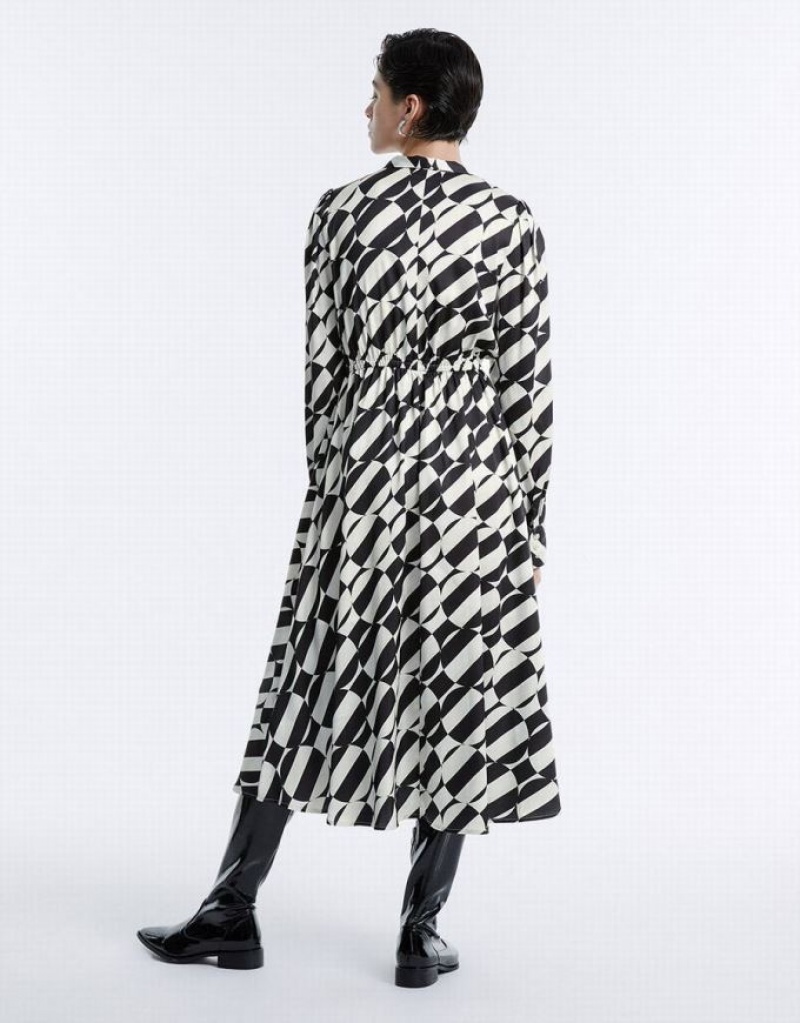 Grey Urban Revivo Geometric Print Tie Front Midi Women's Midi Dress | CXETPB-325