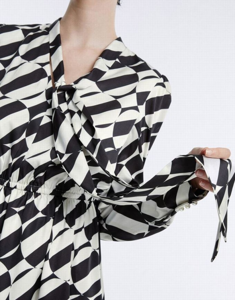 Grey Urban Revivo Geometric Print Tie Front Midi Women's Midi Dress | CXETPB-325