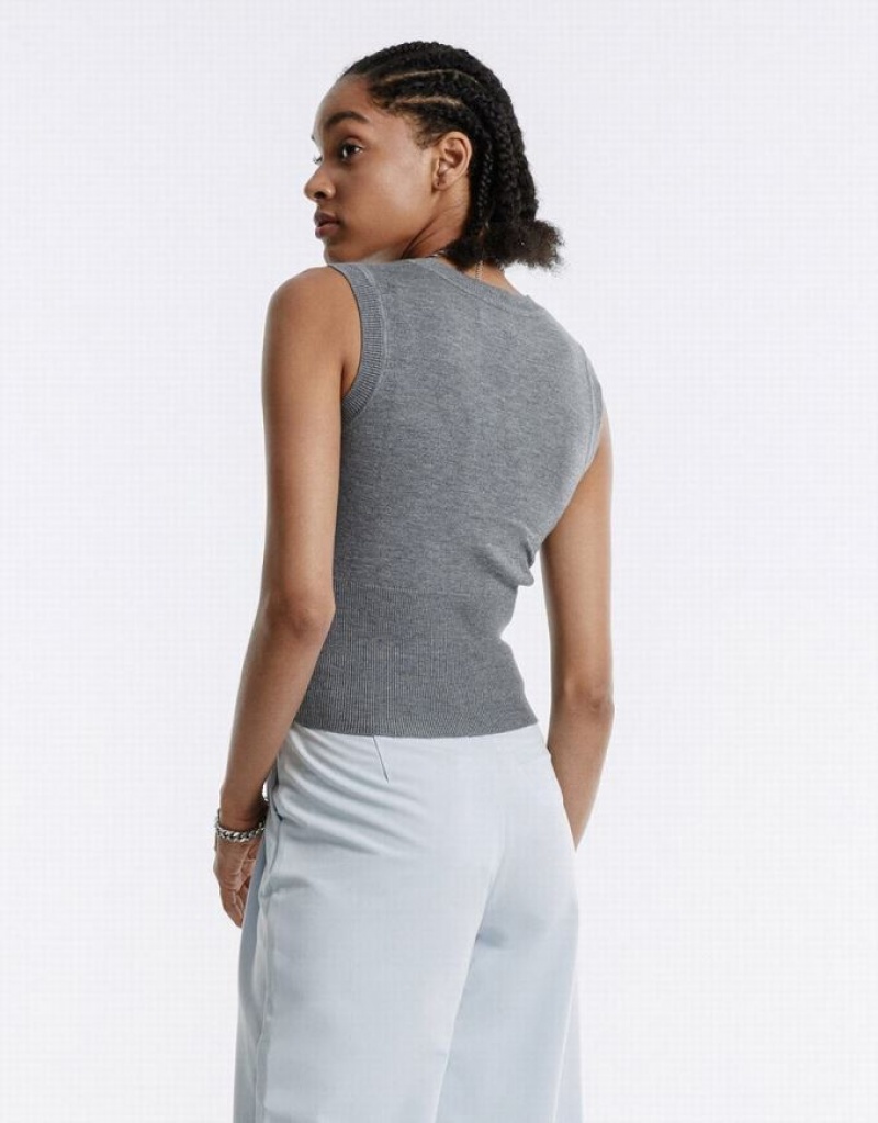 Grey Urban Revivo Heart Embroidery Women's Tank Top | NAHJIU-823