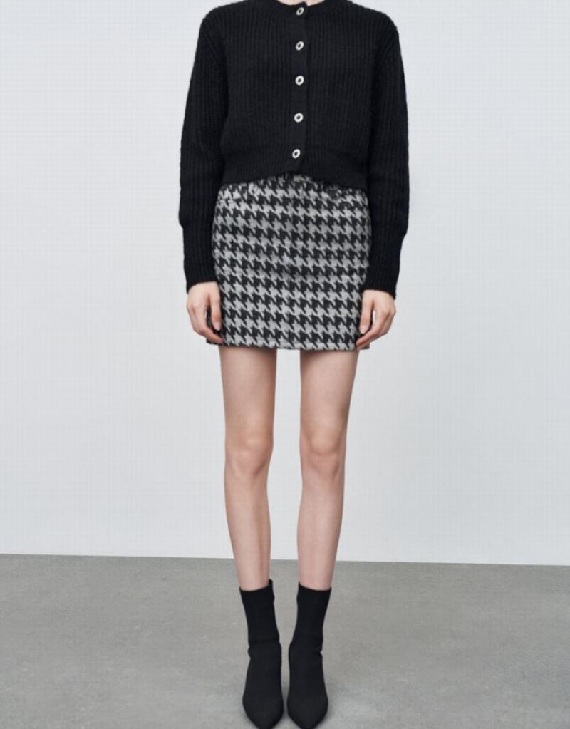 Grey Urban Revivo Houndstooth Mini A-Line Women's Denim Skirt | LCWARX-210