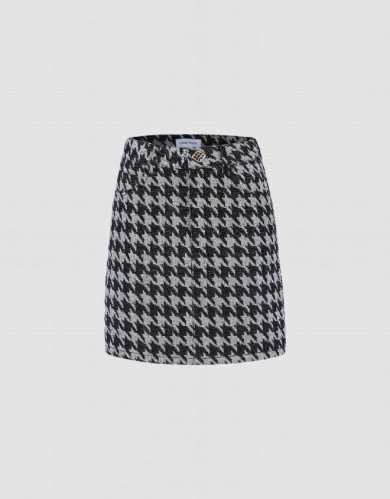 Grey Urban Revivo Houndstooth Mini A-Line Women\'s Denim Skirt | LCWARX-210