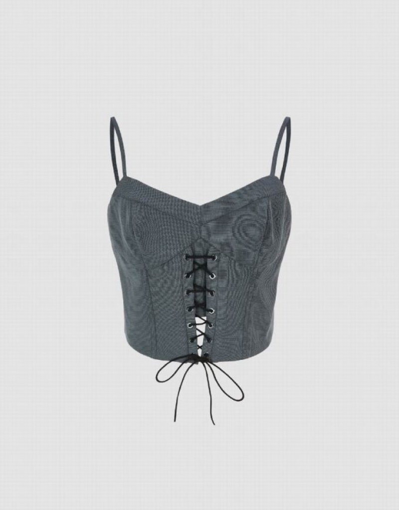 Grey Urban Revivo Lace Up Front Skinny Women's Tank Top | KXBVIF-267
