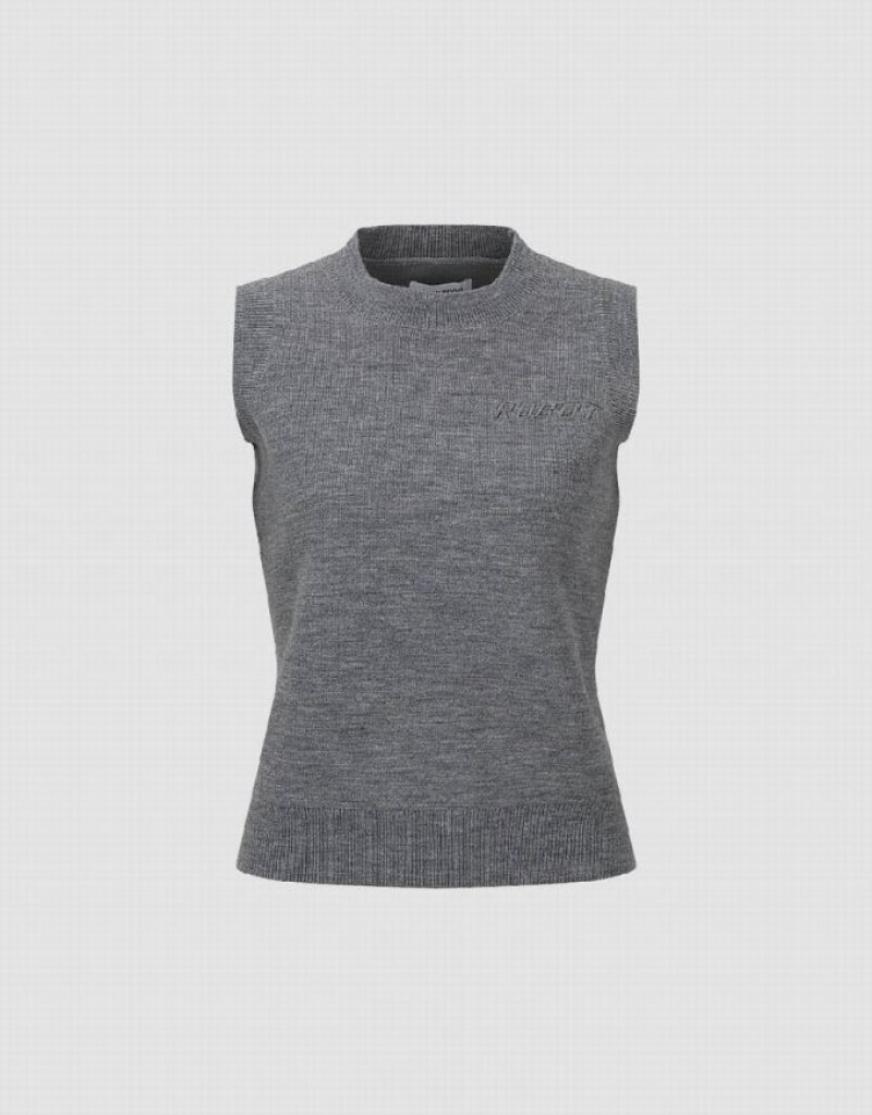 Grey Urban Revivo Letter Embroidered Crew Neck Knitted Women's Cardigan | TLCMDJ-695