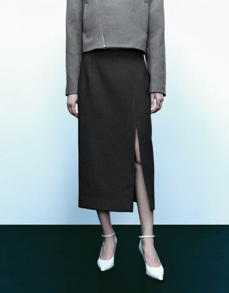 Grey Urban Revivo Midi Straight Women's Skirts | YTNDEF-735
