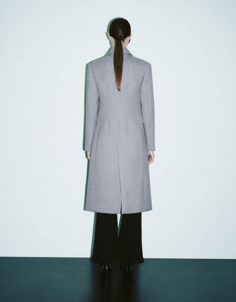 Grey Urban Revivo Notch Lapel Women's Coats | LVEQXH-518