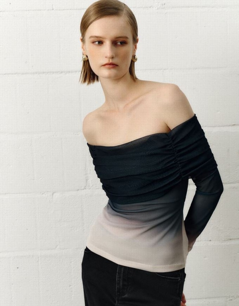 Grey Urban Revivo Off-Shoulder Skinny Women's T-Shirts | AJVSED-168