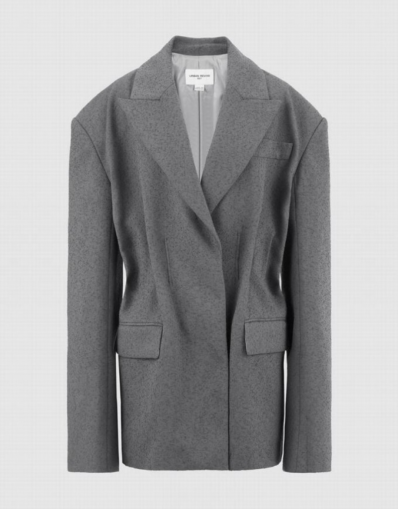 Grey Urban Revivo Peaked Lapel Women's Blazers | OCNQLY-354