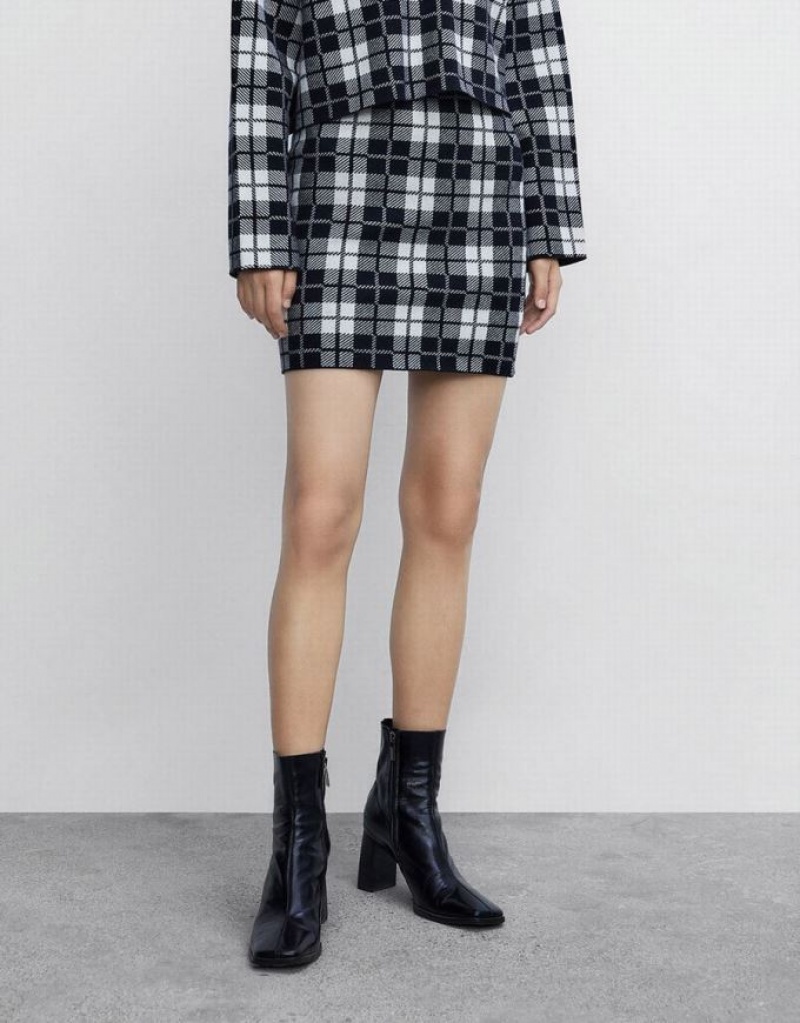 Grey Urban Revivo Plaid Knit Women's Skirts | JRWOSL-018