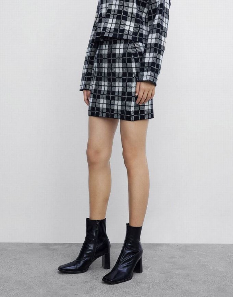 Grey Urban Revivo Plaid Knit Women's Skirts | JRWOSL-018