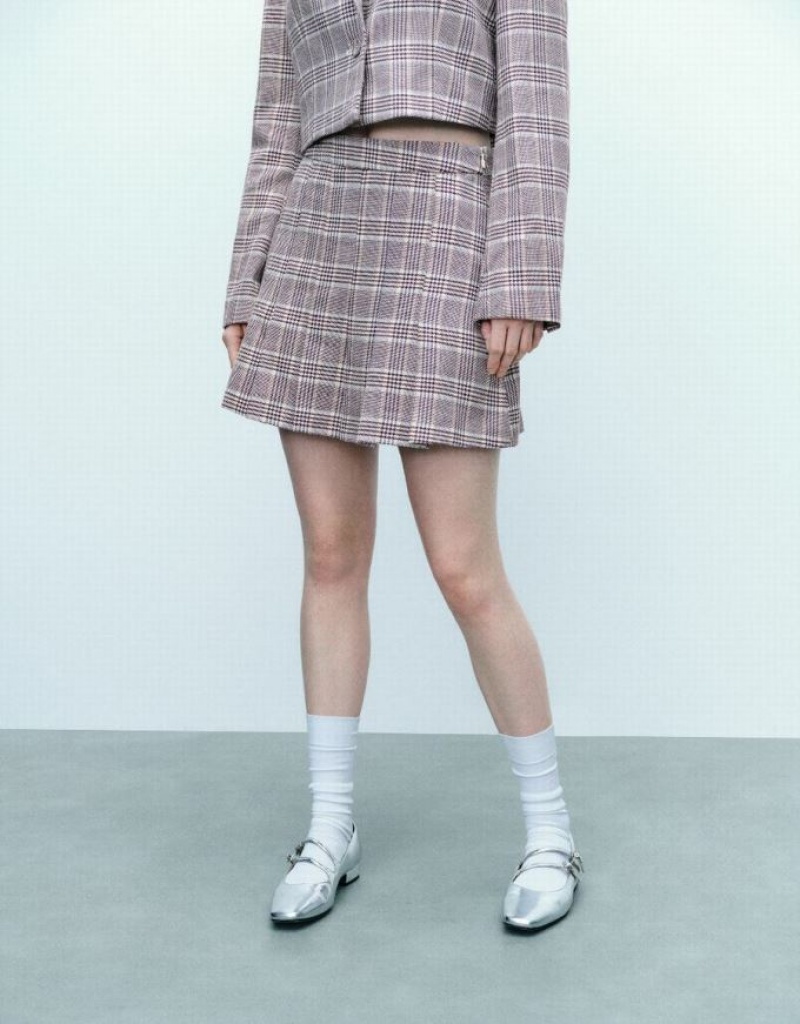 Grey Urban Revivo Plaid Mini A-Line Women's Skirts | HMITFZ-430