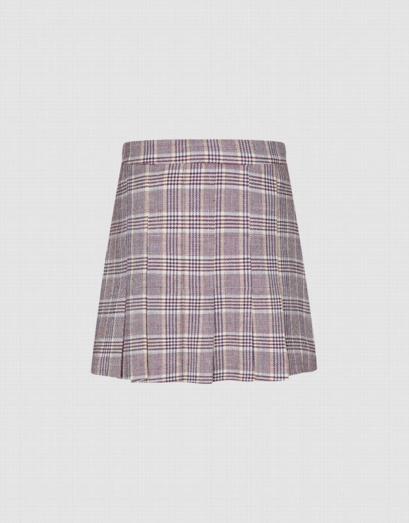 Grey Urban Revivo Plaid Mini A-Line Women's Skirts | HMITFZ-430