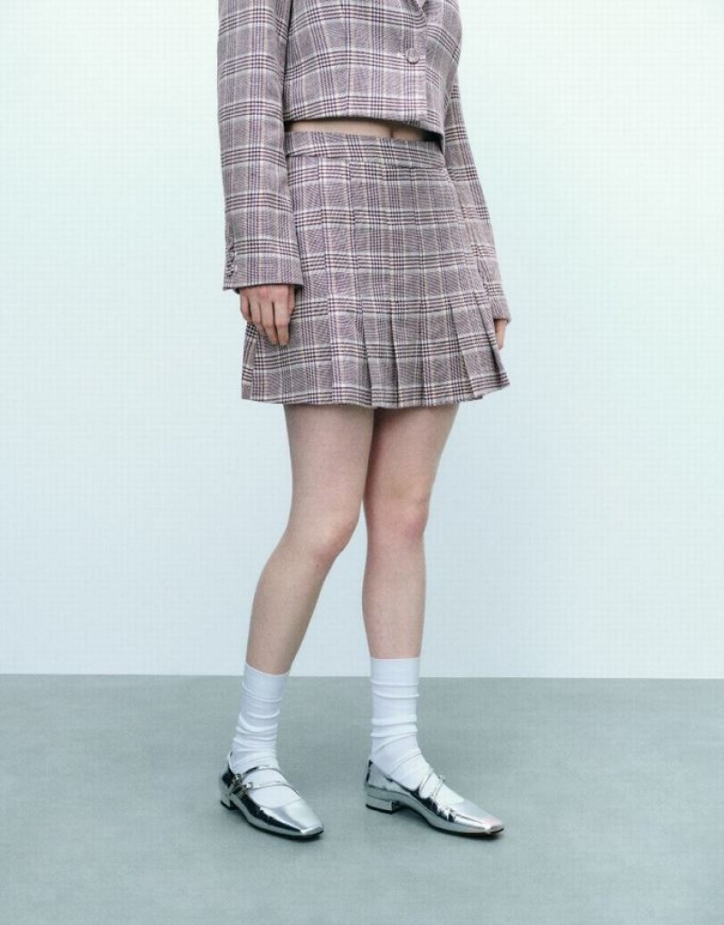 Grey Urban Revivo Plaid Mini A-Line Women's Skirts | HMITFZ-430