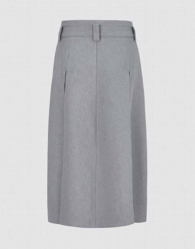 Grey Urban Revivo Pleated Midi A-Line Women's Skirts | CZQSBW-709