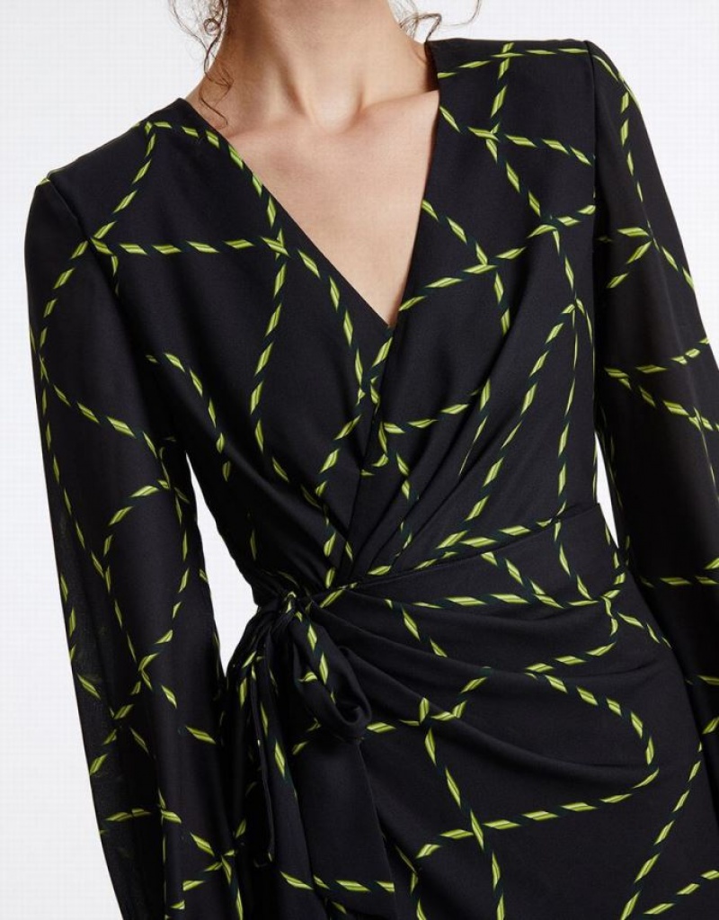 Grey Urban Revivo Printed Ruched Wrap Women's Casual Dress | YXJUHE-120