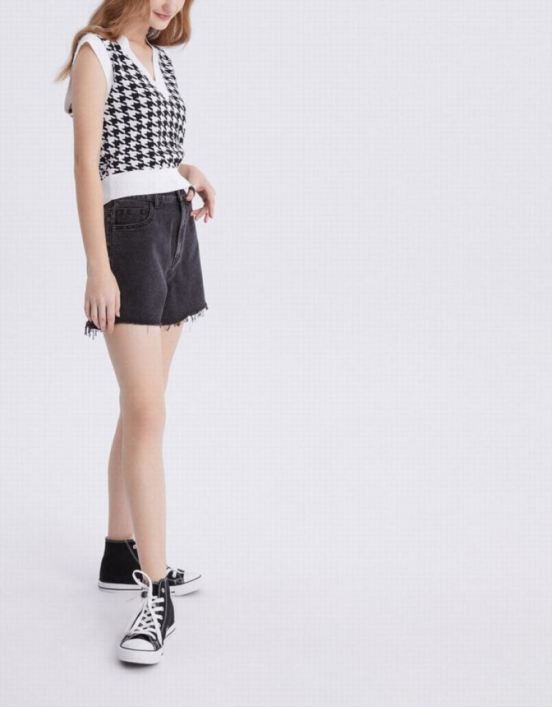 Grey Urban Revivo Raw Hem Women's Denim Shorts | CLJHED-850
