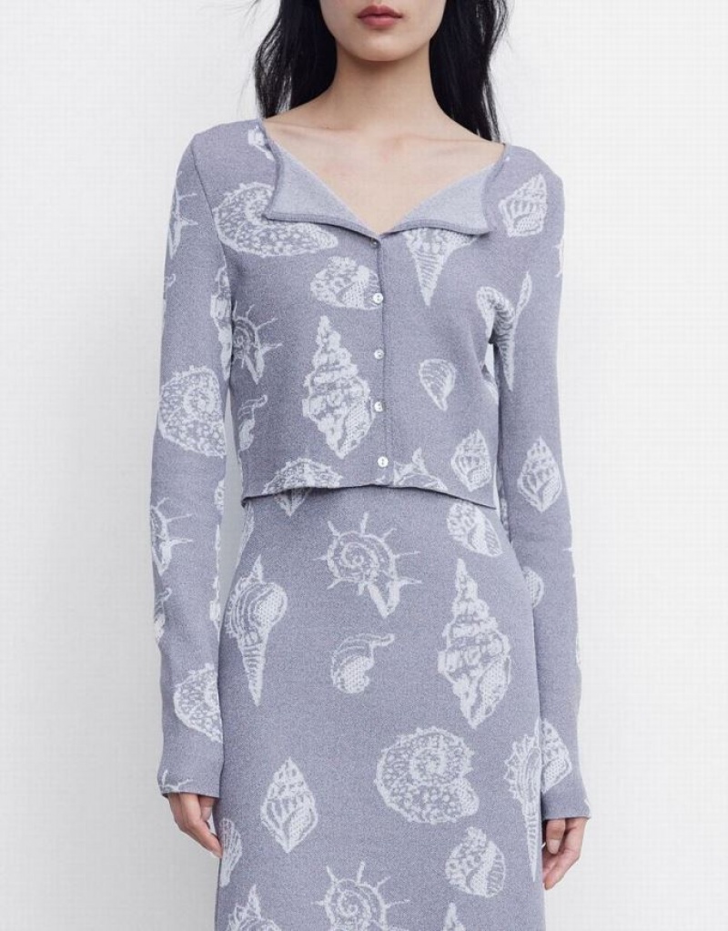 Grey Urban Revivo Seashell Button Up Women's Cardigan | JDNVBL-469