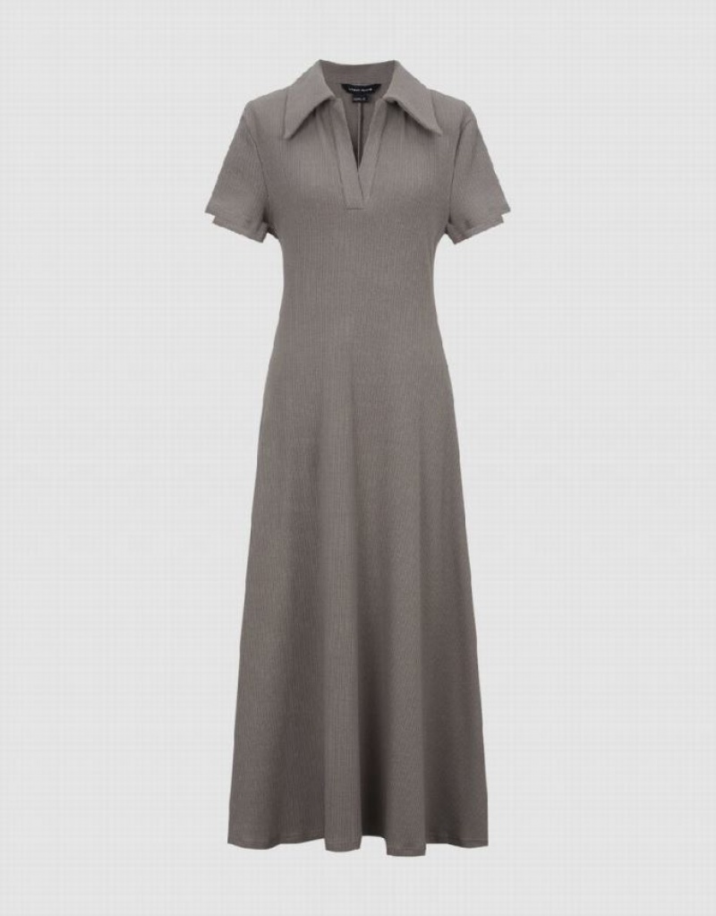 Grey Urban Revivo Skinny Lapel Skater Women's Dress | ZHKMPR-243