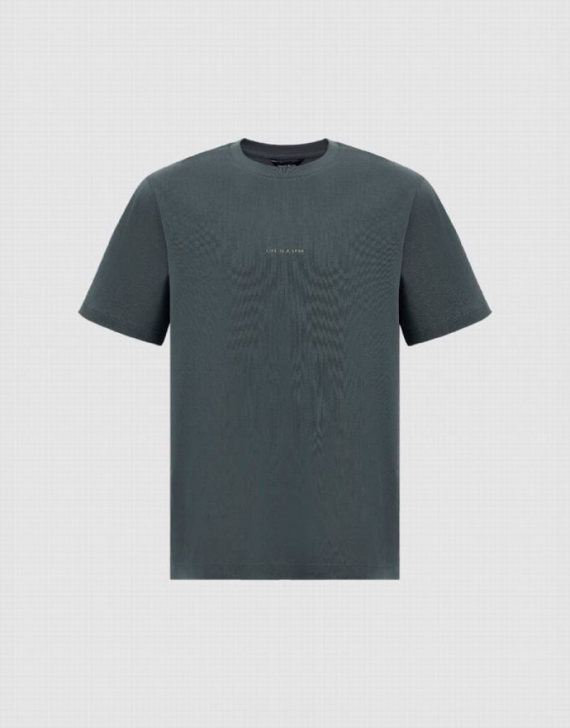 Grey Urban Revivo Standard Sleeve Crew Neck Men\'s T-Shirts | TLEKGH-468