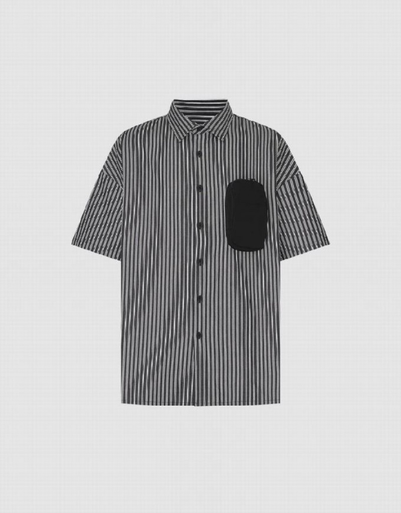 Grey Urban Revivo Striped Loose Men\'s Shirts | KQVEGF-364