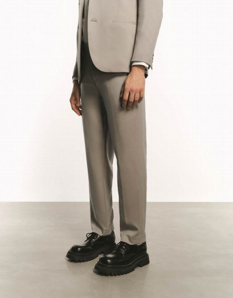 Grey Urban Revivo Tailored Straight Men's Pants | NKJLIS-267