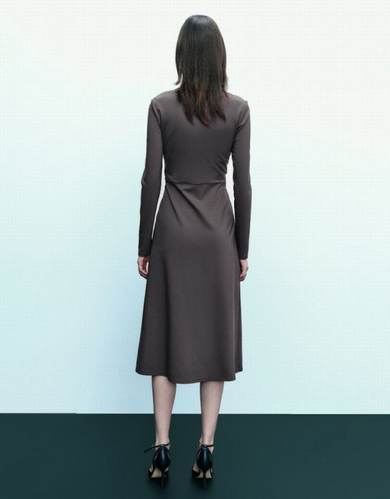 Grey Urban Revivo Twist Front V-Neck A-Line Women's Dress | QCIELW-396