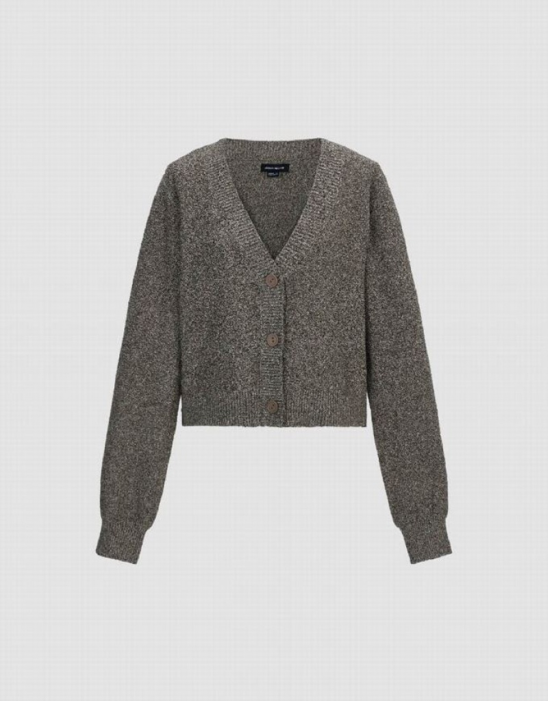 Grey Urban Revivo V-Neck Knitted Women's Cardigan | LPSKIB-420