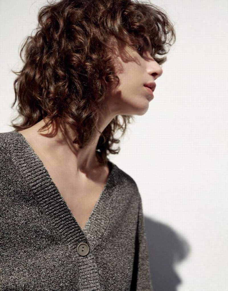 Grey Urban Revivo V-Neck Knitted Women's Cardigan | LPSKIB-420