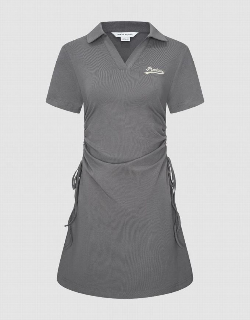 Grey Urban Revivo V-Neck Skater Women's Short Dress | YWXZRL-382