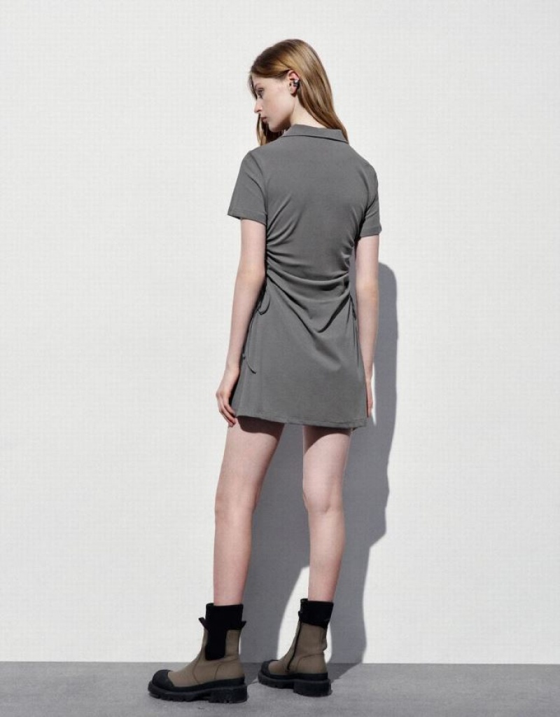 Grey Urban Revivo V-Neck Skater Women's Short Dress | YWXZRL-382