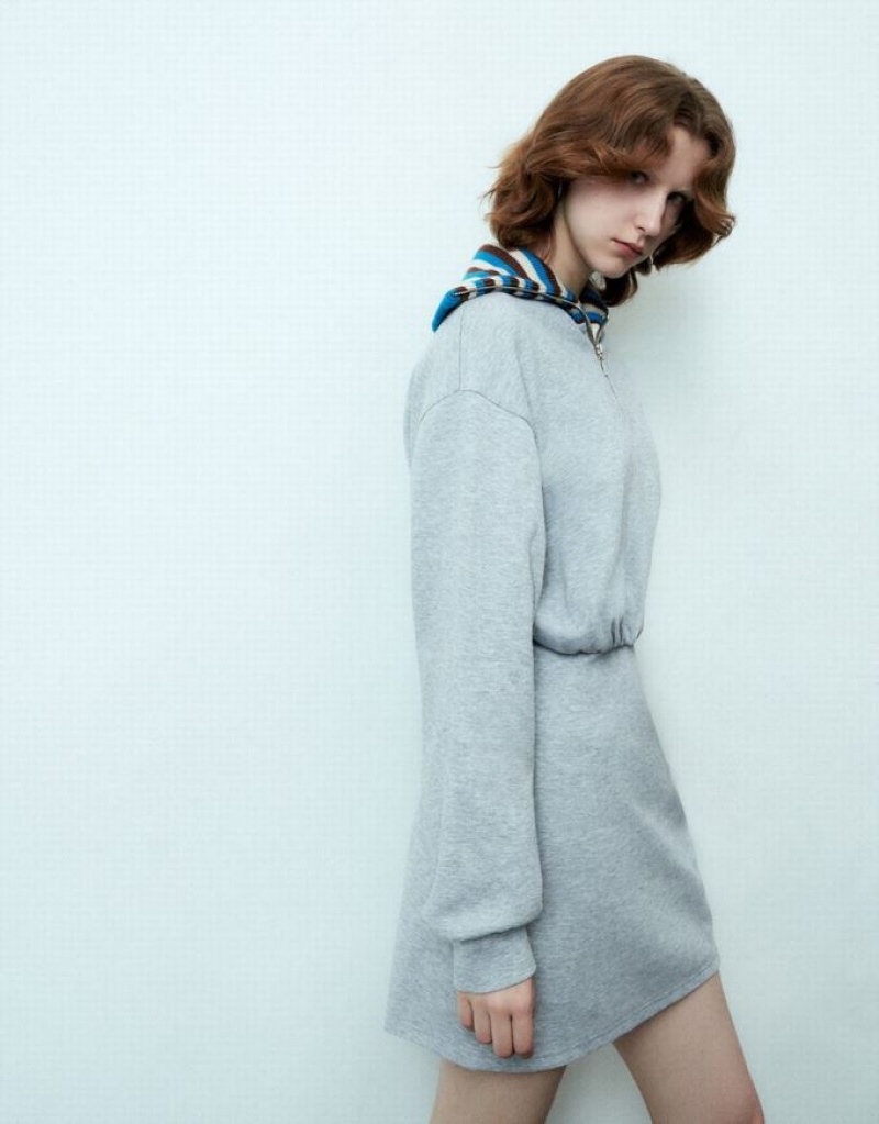 Grey Urban Revivo Zip Half Placket Knitted Women's Casual Dress | ONYCDJ-429