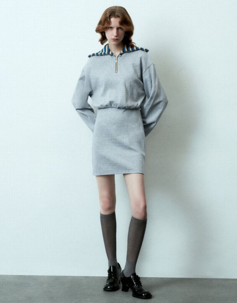 Grey Urban Revivo Zip Half Placket Knitted Women\'s Casual Dress | ONYCDJ-429