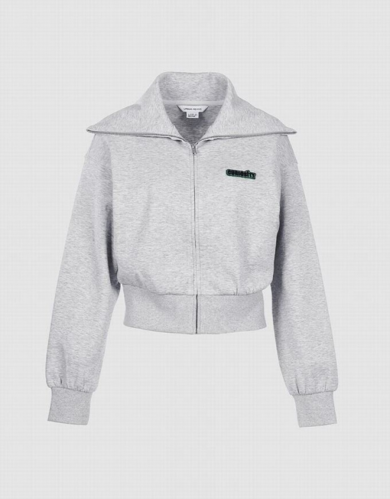 Grey Urban Revivo Zip Up Letter Detail Women\'s Jacket | UBSIND-186