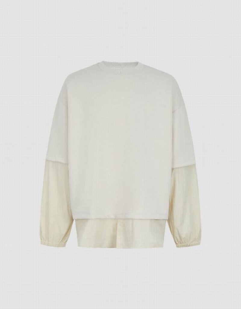 Khaki Urban Revivo 2 In 1 Straight Men's Sweatshirts | IHFLNR-594