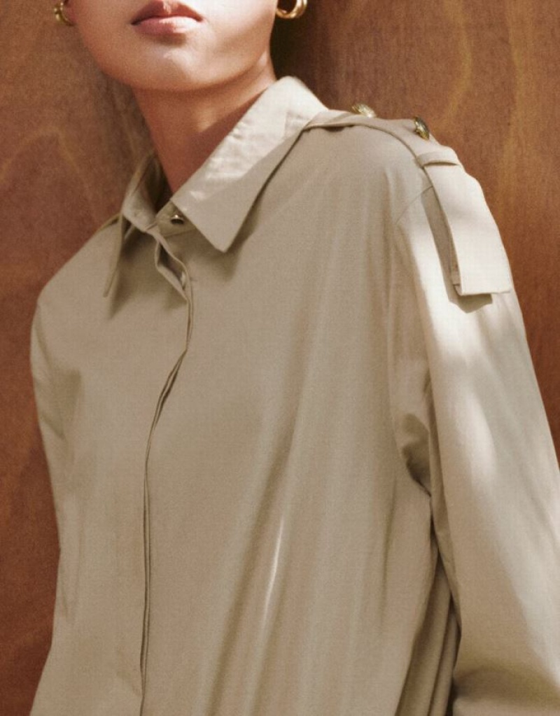 Khaki Urban Revivo 2 In 1 Straight Women's Shirt Dress | WDPTJC-962