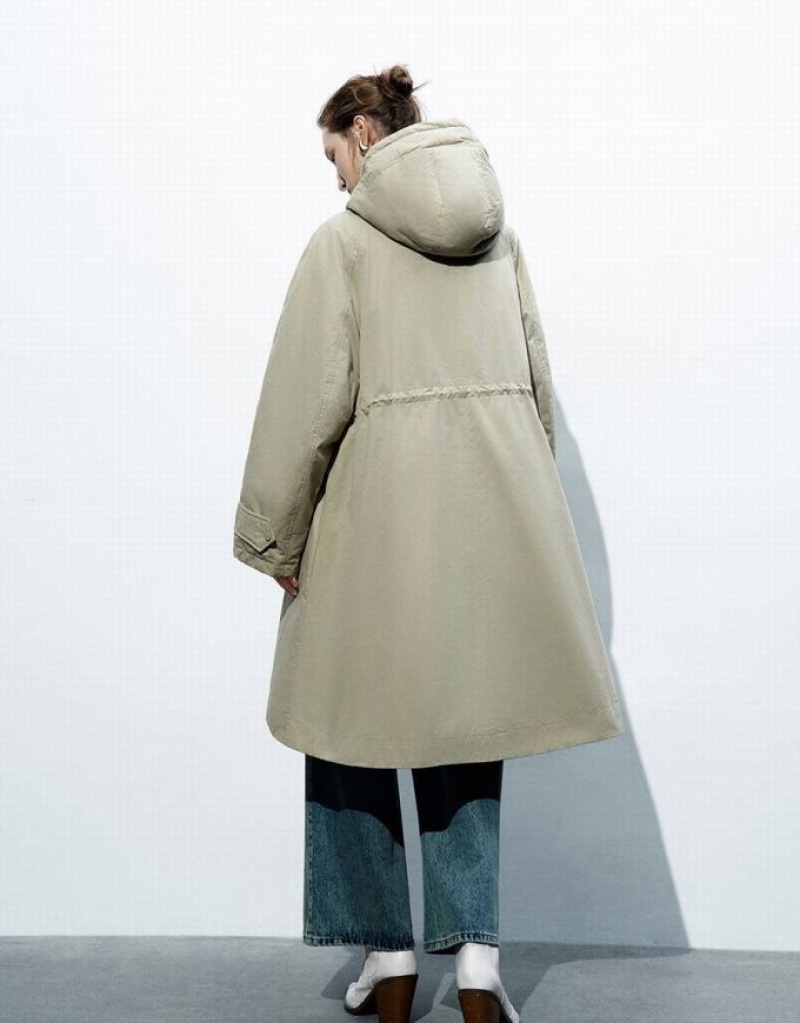 Khaki Urban Revivo A-Line Parka Women's Down Jackets | AKSMBR-478
