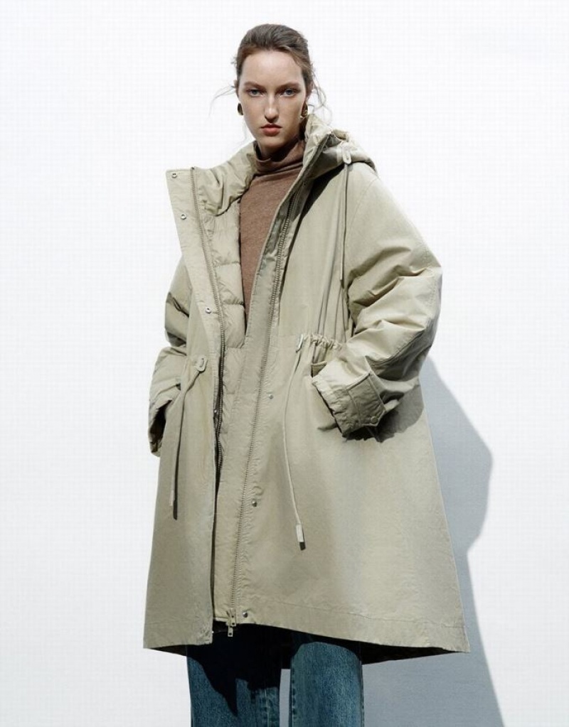 Khaki Urban Revivo A-Line Parka Women\'s Down Jackets | AKSMBR-478