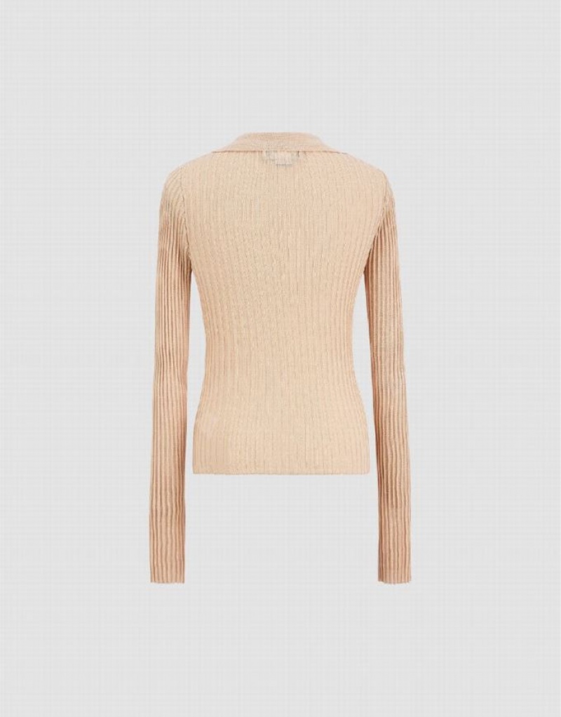 Khaki Urban Revivo Button Up Knitted Women's Cardigan | NSXEUZ-402